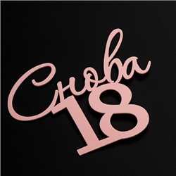 Топпер без шпажки "Снова 18" розовый 9*8 см