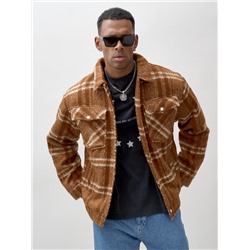 Куртка рубашка шерстяная в клетку мужская демисезонная горчичного цвета 58596G