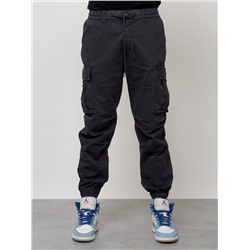 Джинсы карго мужские с накладными карманами темно-серого цвета 2427TC