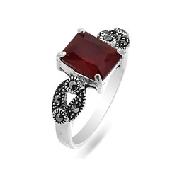 Кольцо из серебра марказит, синт.рубин, SL-AGA146