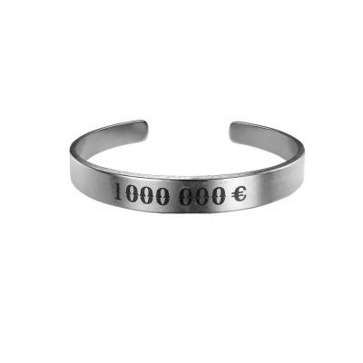 Браслет-мотиватор жесткий «1000000 €» (ювелирная нержавеющая сталь, толщина 2 мм.), Мастерская Алёшиных, 1 шт.