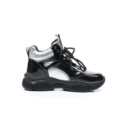 CSJ32-1 BLACK/SILVER Ботинки спортивные демисезонные женские (натуральная кожа, байка) размер 36