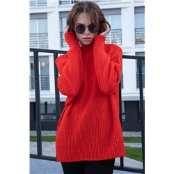 Джемпер вязаный оверсайз с длинным рукавом алый