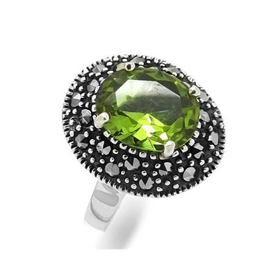 Кольцо из серебра марказит, султанит, SL-AGA3