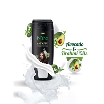 Healthy & Shiny Shampoo AVOCADO & BRAHMI OILS, Nisha (Шампунь для здоровья и сияния волос С МАСЛАМИ АВОКАДО И БРАХМИ, Ниша), 180 мл.