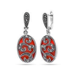 Серьги из серебра агат, марказит, SL-AGA11