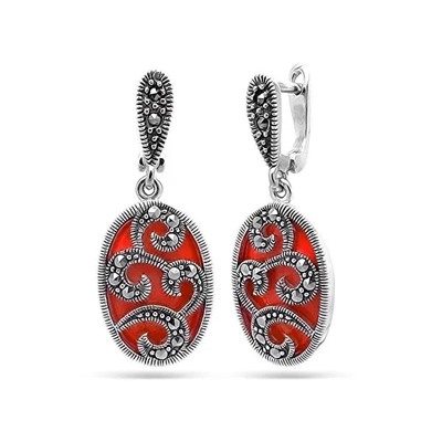 Серьги из серебра агат, марказит, SL-AGA11