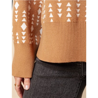 Свитер с боковыми разрезами жаккардовой вязки с кашемиром