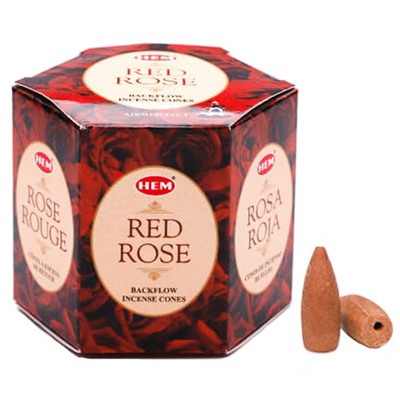 RED ROSE Backflow Incense Cones, Hem (КРАСНАЯ РОЗА благовония пуля стелющийся дым, Хем), уп. 40 конусов.