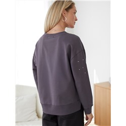 Свитшот из эластичного футера с принтом стразами