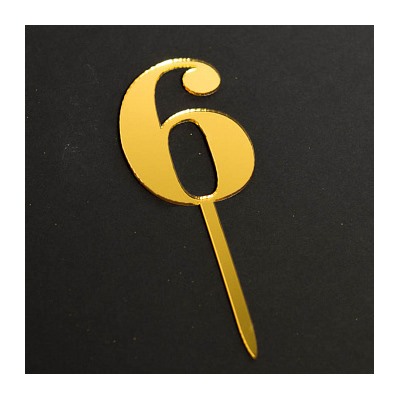 Топпер "Цифра 6" золото 6*8,5 см