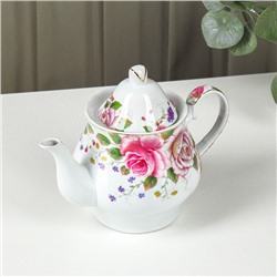 Сервиз керамический чайный на металлической подставке Доляна «Томная роза», 13 предметов: 6 чашек 230 мл, 6 блюдец d=14,2 см, чайник 1 л, цвет белый