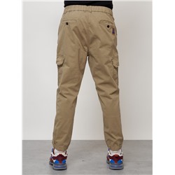 Джинсы карго мужские с накладными карманами бежевого цвета 2422B