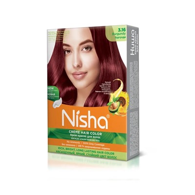 BURGUNDY 3.16 Nisha Creme Hair Color (БУРГУНДИ 3.16 крем-краска для волос, Ниша), 20 г + 20 мл + 6 мл.