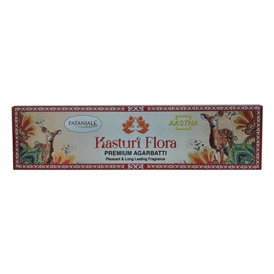 Aastha KASTURI FLORA Premium Incense Sticks, Patanjali (Аастха КАСТУРИ ФЛОРА премиальные благовония, Патанджали), 20 палочек.