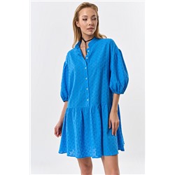 Платье летнее кружевное свободное из хлопка синее