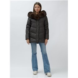 Полупальто женское зимние с мехом песец люкс класса темно-коричневого цвета 622_2TK