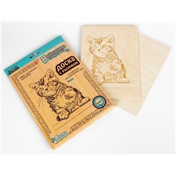 Фанера с рисунком для выжигания по дереву «Котик» (2 штуки)