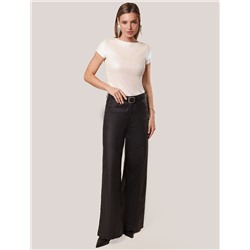 Футболка облегающая из хлопка в рубчик с вырезом лодочка с матовым покрытием металлик