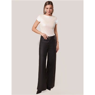 Футболка облегающая из хлопка в рубчик с вырезом лодочка с матовым покрытием металлик