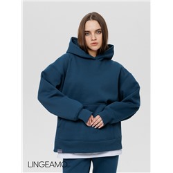 Женский худи оверсайз из футера с начесом Lingeamo темно-бирюзовый ВК-24 (23)