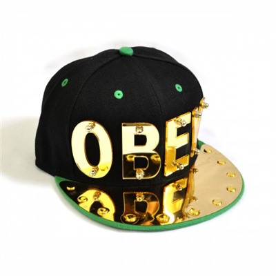 Бейсболка 3D "OBEY", золото (black & green)