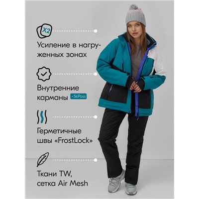Горнолыжный костюм женский зимний большого размера зеленого цвета 07083Z