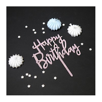 Топпер "Happy Birthday" розовый 9*12 см