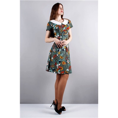 Mita ЖМ820 зеленый+цветы, Платье