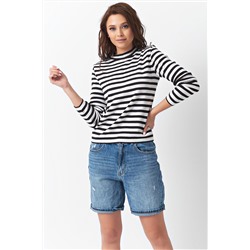 Джемпер вязаный свободный в полоску черно-белый