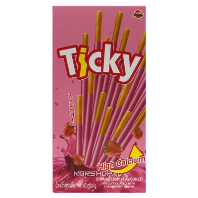 Печенье палочки в клубничной глазури Ticky, Таиланд, 40 г Акция