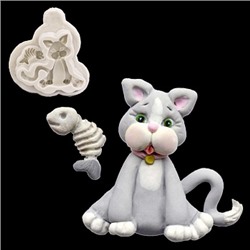 Силиконовый молд "Кот с рыбкой" 5,5*4,5 см