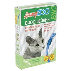 Ошейник от эктопаразитов Доктор ЗОО БИО для кошек и мелких собак Синий 35см 924АГ