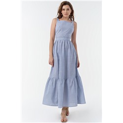 Сарафан летний длинный из хлопка в белую полоску на голубом