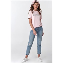 Футболка трикотажная с принтом из хлопка розовая