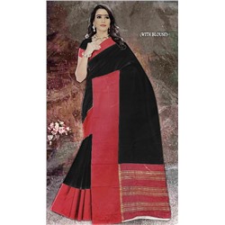 Джутовое Сари ISHITA HOUSE, Indian Jute, цвет ЧЕРНЫЙ С КРАСНОЙ КАЙМОЙ и Золотистой отделкой (Size: Onesize, с отрезом для блузы), 1 шт.