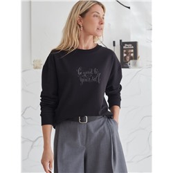 Свободный свитшот с принтом и разрезами из эластичного футера двухнитки без начеса