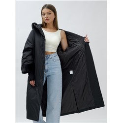 Пальто зимнее женское с норкой большого размера черного цвета 25008Ch