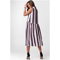 Платье летнее свободное миди в розовую полоску