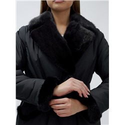 Пальто зимнее женское с норкой люкс класса черного цвета 8606Ch