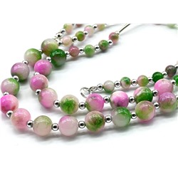 Колье двойное шарики 6-10мм, цв.розово-зеленый, 50см