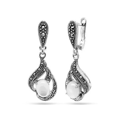 Серьги из серебра марказит, перламутр, SL-AGA61