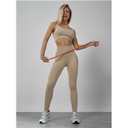 Спортивный костюм для фитнеса женский бежевого цвета 20006B