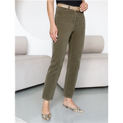 Укороченные эластичные брюки слим из микро вельвета