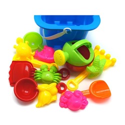 Набор для песка (ведро,3 совка,грабли,воронка,сито,лейка,6 форм.) 20*13см/сетка JX771-1 СКИДКА 25%