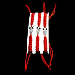 Браслет SEW3908-R-12B красная нить С СОВОЙ - оберег, защита (разные цвета, металл, стразы), уп. 3 шт.