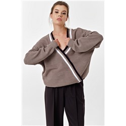 Пуловер вязаный оверсайз со спущенным плечом из хлопка капучино