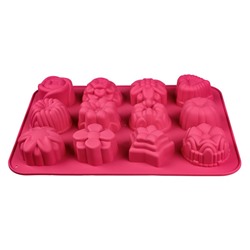 Форма для выпечки 12 ячеек 33x25х3,5см "Цветы", силикон