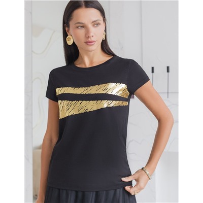 Нарядная футболка с золотистым принтом