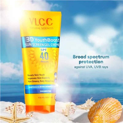 3D YOUTH BOOST Sun Screen Gel Creme SPF40 PA+++, VLCC (3D МОЛОДЁЖНЫЙ ИМПУЛЬС солнцезащитный гель-крем SPF40), 125 г.